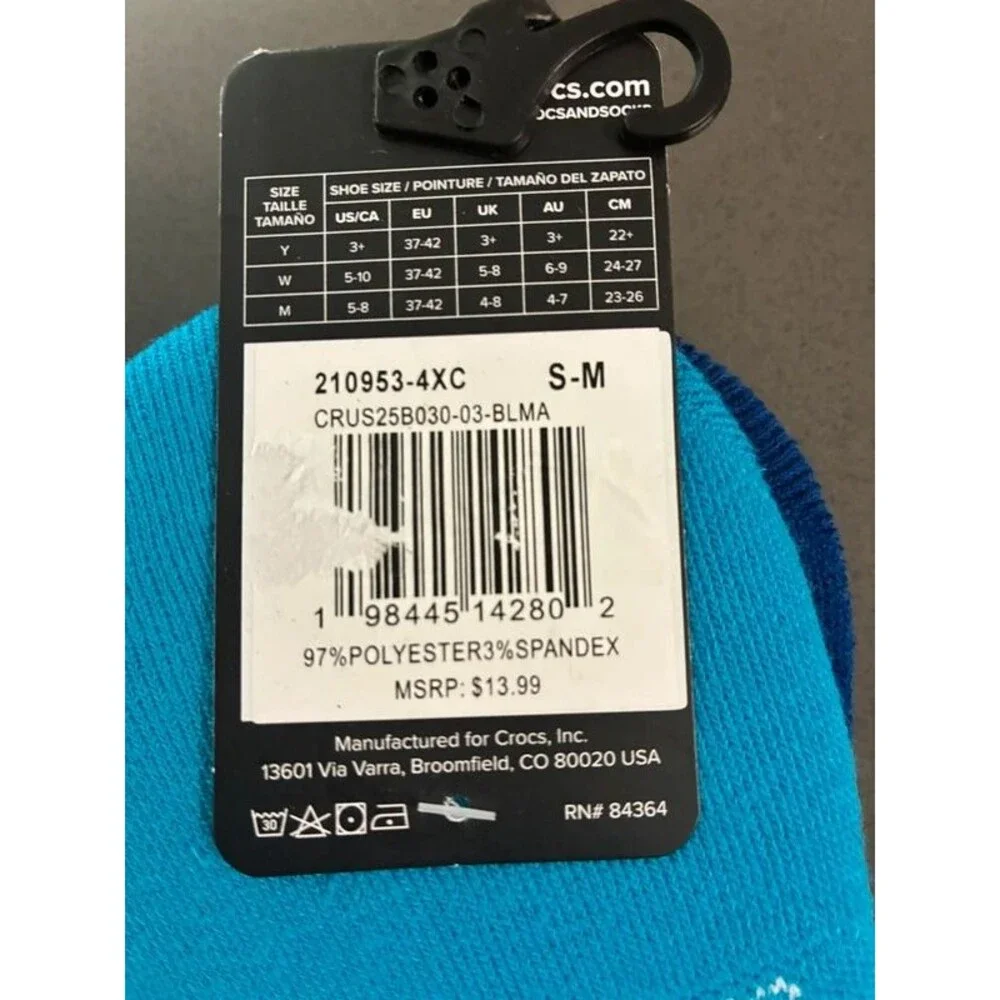 Crocs Unisex S/M Blue Footie Hidden Liner Socks 3-Pack Womens 5-10/Mens 5-8